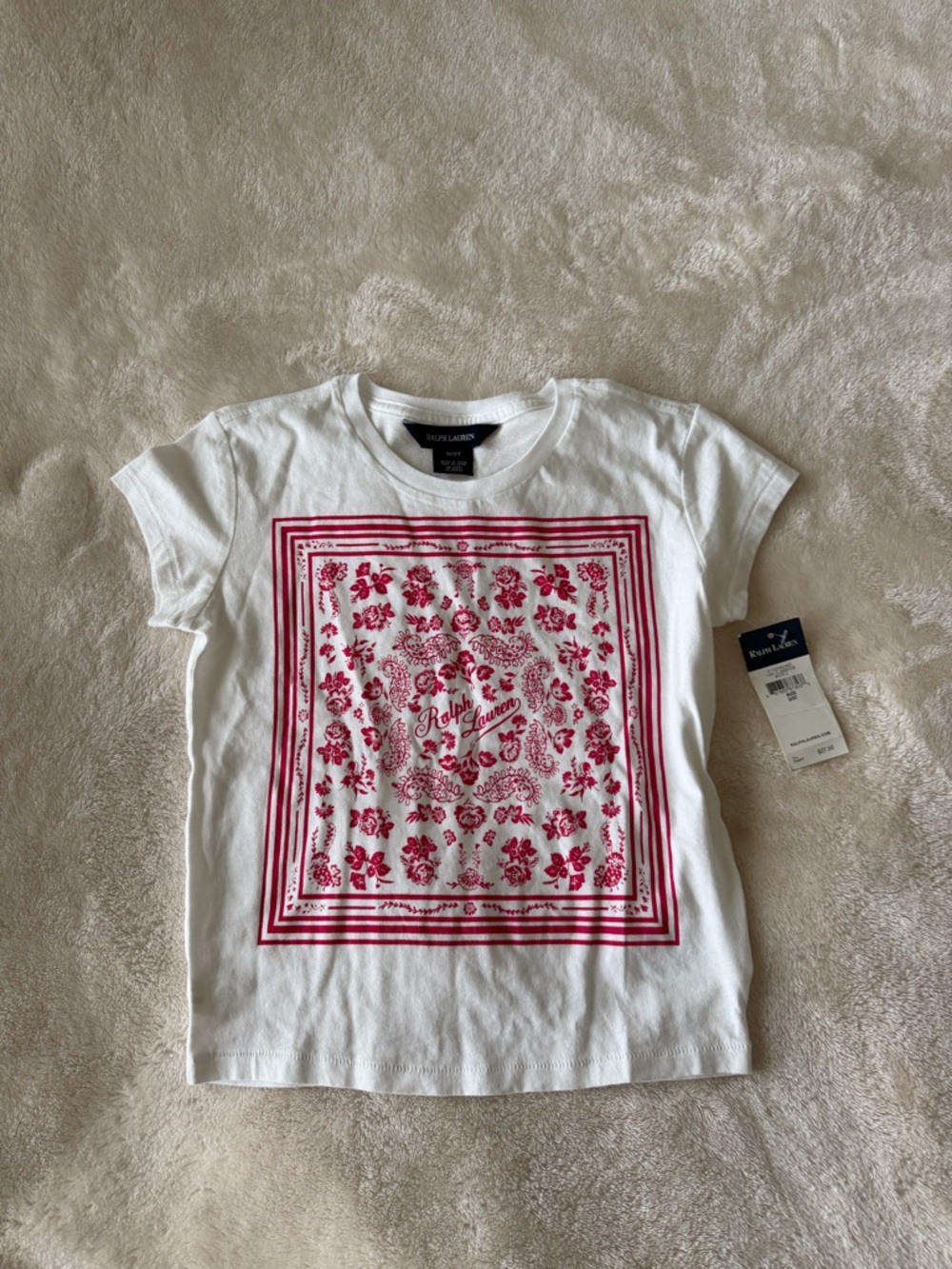 Ralph Lauren White Tee with Pink Stripe Accent